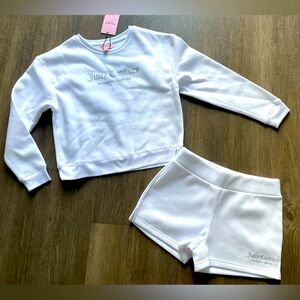 NWT Juicy Couture Fleece Sweatshirt & Shorts Logo 2-Piece Set Sz XL White